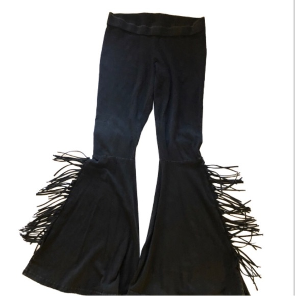 Rock & Roll Cowgirl Stretch/Flare/Fringe Black Pants Size M - Picture 3 of 5
